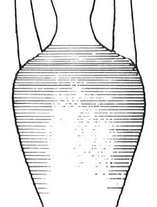 Αμφορέας/μαγαρικόν με επίμηκες σώμα και δύο ψηλές λαβές που βρέθηκε σε στρώμα καταστροφής του κάστρου Σαράντα Κολόνες από σεισμό το 1222.