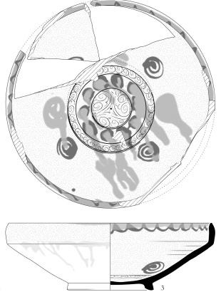 Πινάκιο του 12ου αι. με όρθιο χείλος, χαμηλή δακτυλιόσχημη βάση και γραπτό λεπτεγχάρακτο διάκοσμο (painted fine sgraffito) από ανασκαφή στη θέση &amp;quot;Παλαιό Δημαρχείο&amp;quot; στη Λευκωσία.