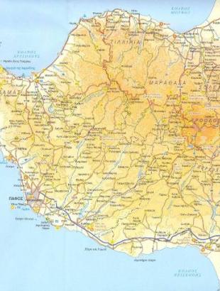 Χάρτης της επαρχίας Πάφου, όπου γίνεται η συλλογή της ρητίνης και η παρασκευή της παφίτικης πίσσας.