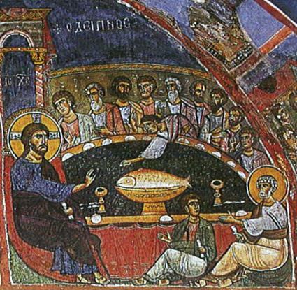 Τράπεζα γεύματος. Μυστικός Δείπνος, 1105/6, ναός Παναγίας Ασίνου.