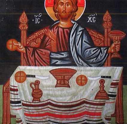 Απεικόνιση άρτου (ψωμιού) σε σύνθεση της Θείας Μετάληψης του 1494 από τον ναό του Τιμίου Σταυρού στο Αγιασμάτι.
