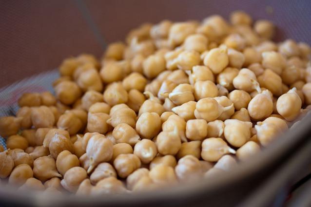 Ρεβίθια. <br/> Πηγή: Veganbaking.net, https://commons.wikimedia.org/wiki/File:Sprouted_Chickpeas_%285560562958%29.jpg