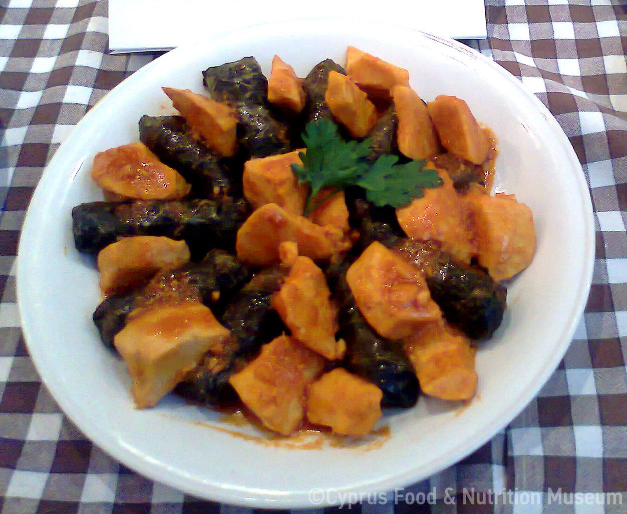 Kolokasi (taro root) with koupepia | Cyprus Food Museum